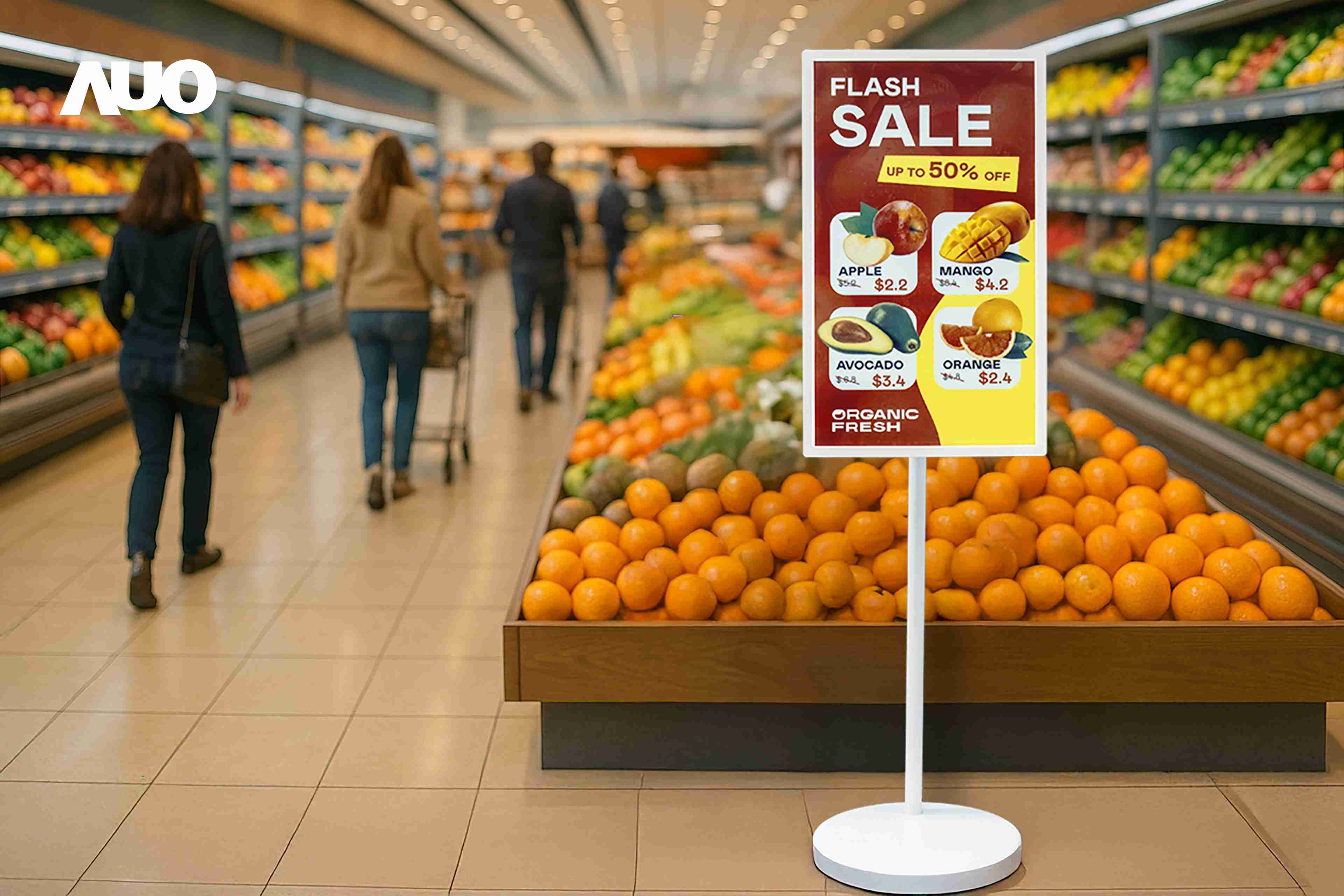 达擎首亮相低功耗、、、、全彩的〝aecoPost电子纸解决方案〞，，仅在更新画面时需要微量的电力驱动，，，，无需布建电线的便捷设计，，使其可灵活应用、、、随意置放，，并可透过云端或行动装置app，，，轻松管理及排程广告内容，，，晋升店头营销利器。。。